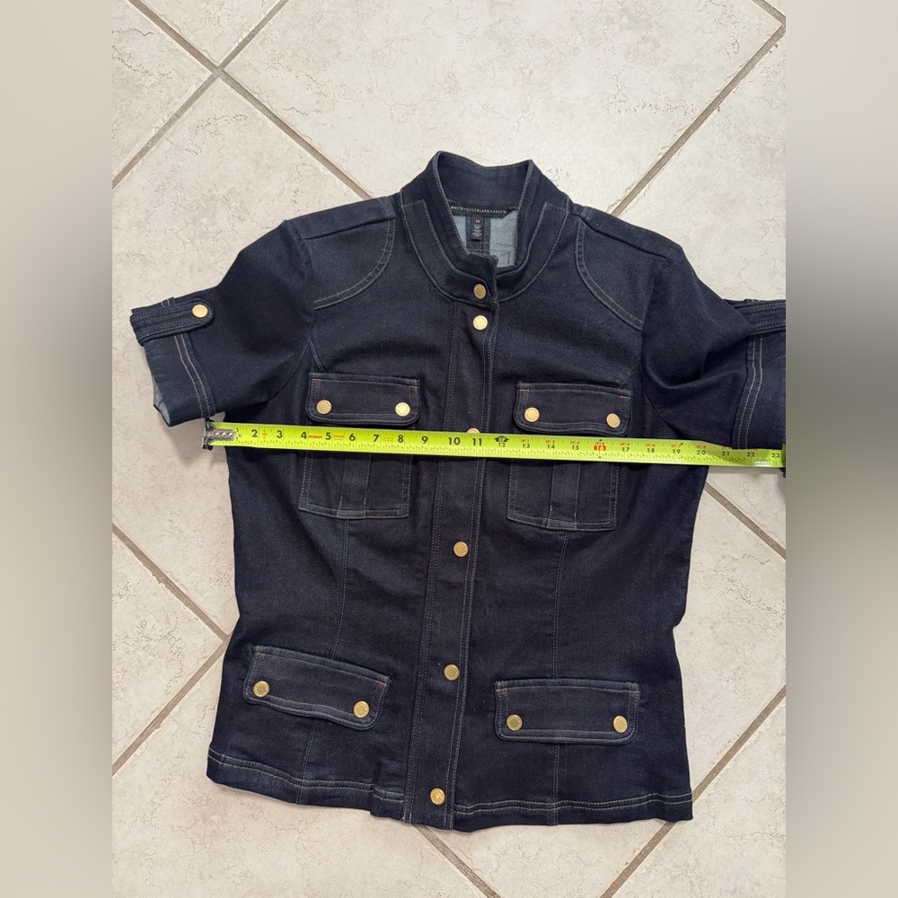 White House Black Market Denim Short Sleeve Zip Up Jacket Sz 14 - Picture 2 of 8
